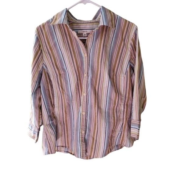 𝅺MERONA Womens Button Down stripped shirt Y2K Plus Size 18W - Picture 1 of 3